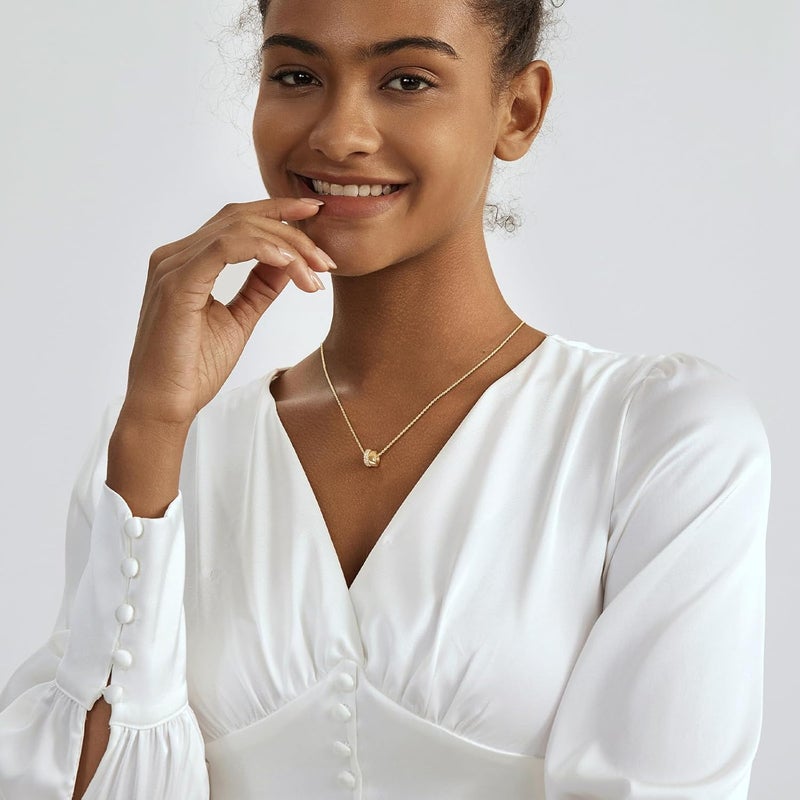 OGD Store Layered CZ Rondelle Pendant Necklaces for Women, 14K Gold Plated Trendy Mariner Chain Dainty Circle Rondelle Pendant Choker Necklace for Women Two-Toned Cubic Zirconia Gold Necklace - Image 2